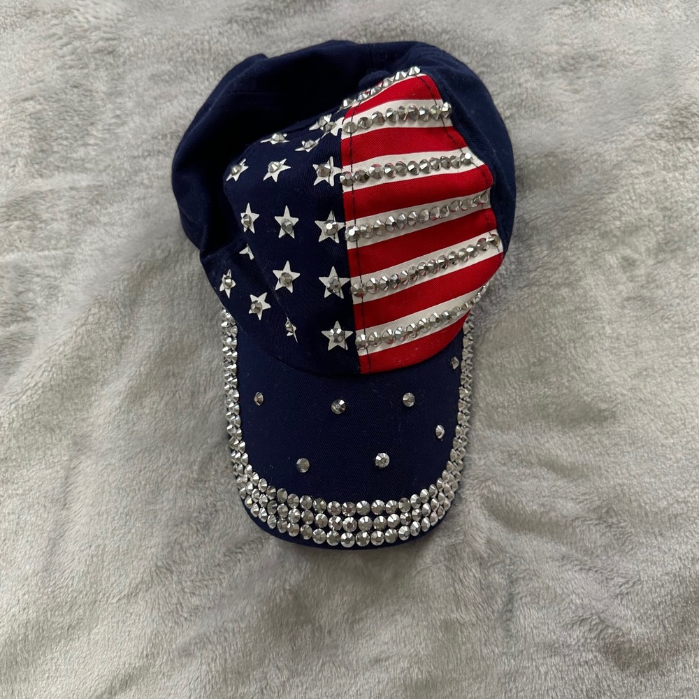 Unbranded American Flag Baseball Cap Womens OS Navy Blue Rhinestone Studded USA